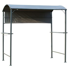 7FT Grill Gazebo BBQ Canopy with Sun Shade Panel Side Awning, 2 Exterior Serving Shelves, 5 Hooks for Patio Lawn Backyard (Option: Black/Grey-2250x310x130 mm)