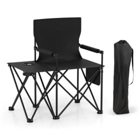 Oversized Foldable Camping Chair With Side Table & Cup Holder, 330 LBS Capacity For Outdoor Use-Black (Option: Defaulttitle)