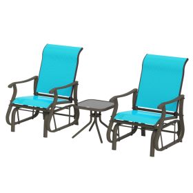 3-Piece Outdoor Gliders Set Bistro Set with Steel Frame, Tempered Glass Top Table for Patio, Garden, Bright Blue (Option: Bright Blue-710x610x360 mm)